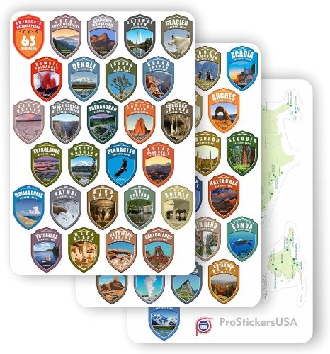 63 Stickers Set All National Parks USA