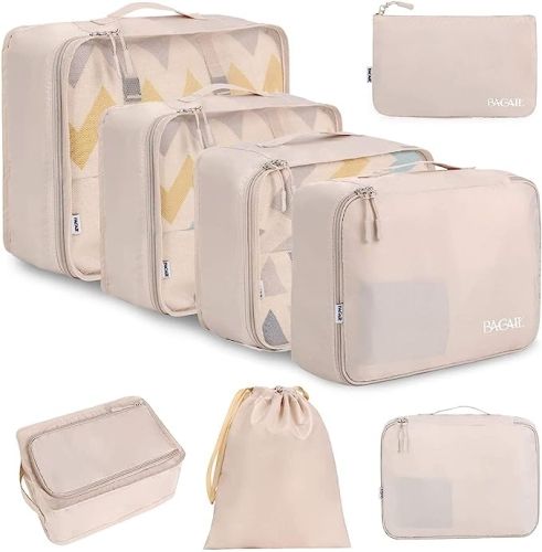 Product photo for the BAGAIL 8 Set Packing Cubes in off-white.