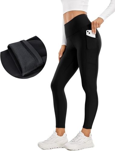 Product image for the CRZ YOGA Thermal Fleece Lined Leggings in black.
