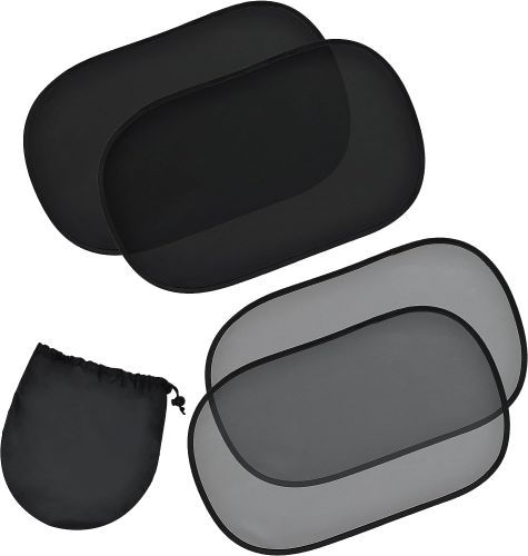 Car Window Screens
Two black-tinted rectangular shades and two grey tinted rectangular shades, along with a small carrying pouch.