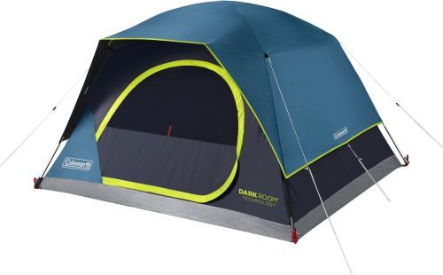 Product image for the Coleman Skydome Darkroom 4 in black, blue, and neon green.