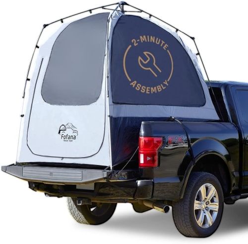 Product image for the Fofana Truck Bed Tent in white on a black truck.