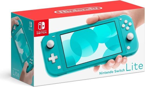Nintendo Switch Lite
A box with an image of someone holding a teal Nintendo Switch Lite