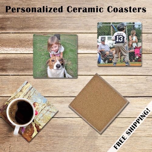 Product image for the Photo Coasters, pictured against a wood background.