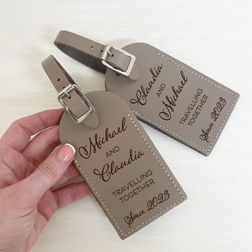 Product photo for the Leather Anniversary Luggage Tags.