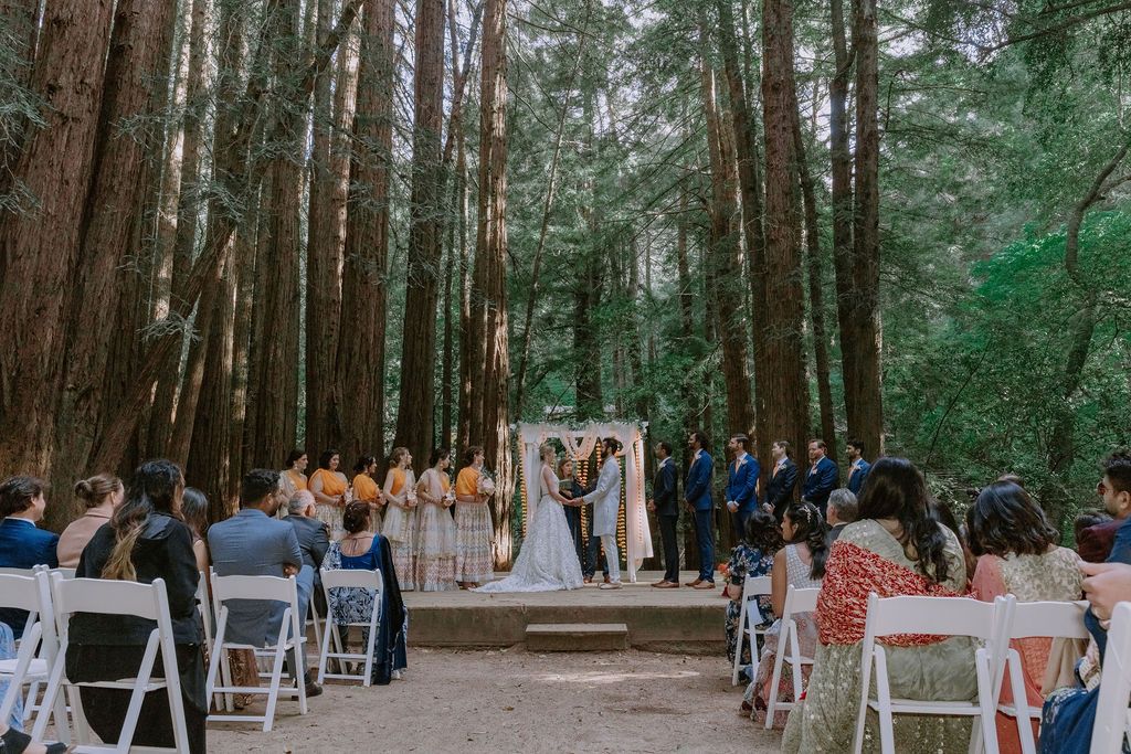 Mimi and Suneel getting married in a redwood forest in Mill Valley, California
