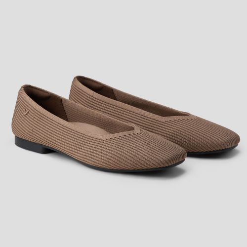 Product photos for the Vivaia Square-Toe V-Cut Flats in brown.