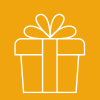 A white line drawing of a gift box on a yellow background.