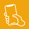 A white line drawing of a hand holding a smart phone on a yellow background, representing Apps and Websites.